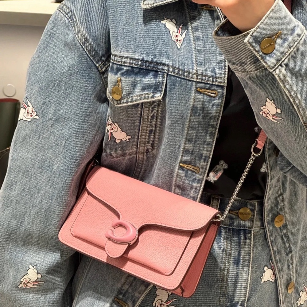 Coach Tabby Chain Clutch Polished Pebble Leather/Silver/Vivid Pink - Picture 9 of 10